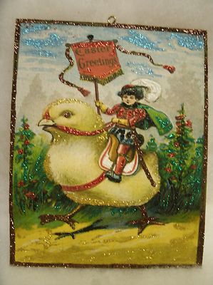 Riding a Chicken spreading EASTER greeting Glittered Ornament Greeting Card 