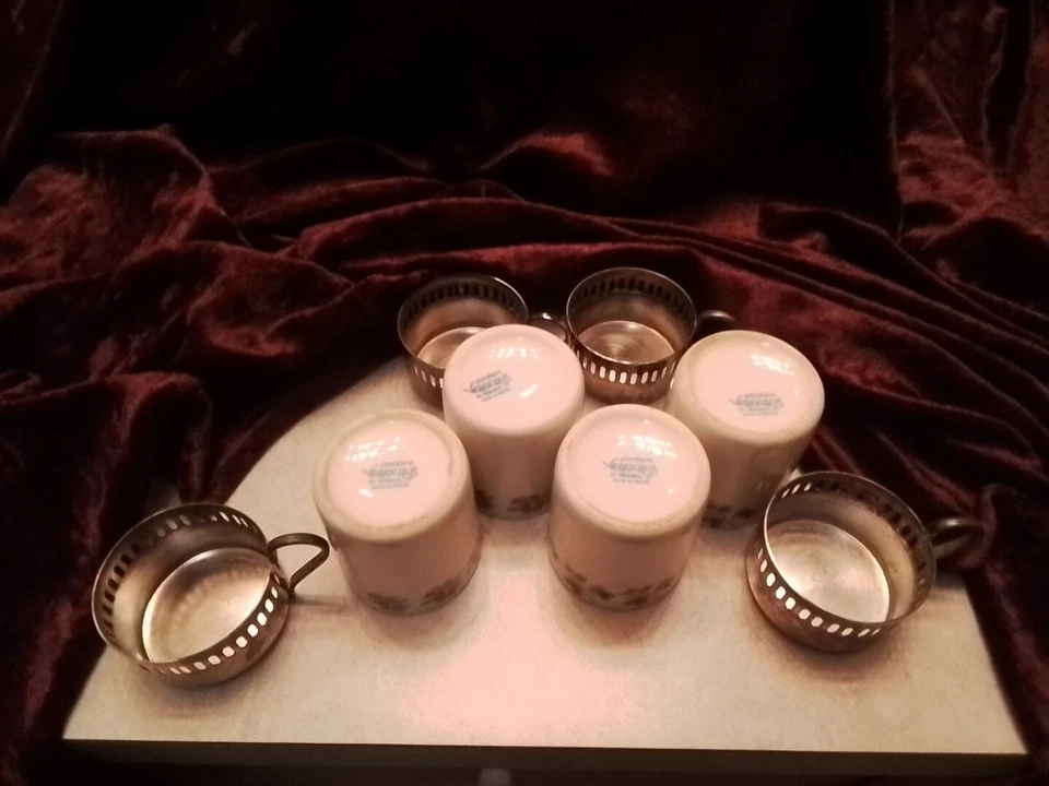 Tazas de café espresso vintage Bellini Veracruz porcelana plateada Demitasse Foto 3 de 4