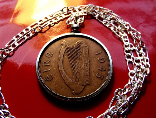 1943 Irish Rare Penny Pingin Pendant on a 28" 925 Sterling Silver Chain - Picture 2 of 2