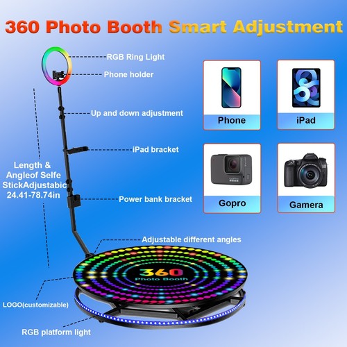 New Automatic 360 Photobooth Video Booth Spinner Adjustable Selfie Platform 80cm - Picture 2 of 12