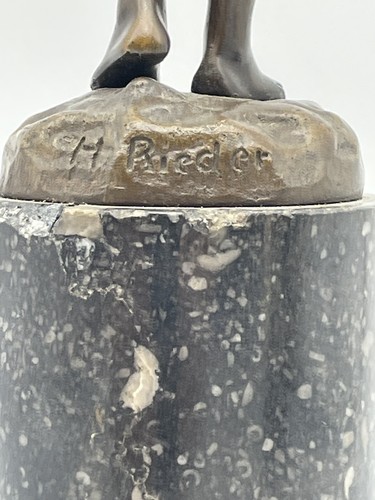 VINTAGE HANS RIEDER SIGNED BRONZE ART DECO OF A NUDE WOMAN ON A MARBLE BASE - Picture 8 of 18