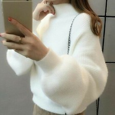 Women Faux Mohair Fur Sweater Fluffy Jumper Pullover Top Turtleneck Fashion