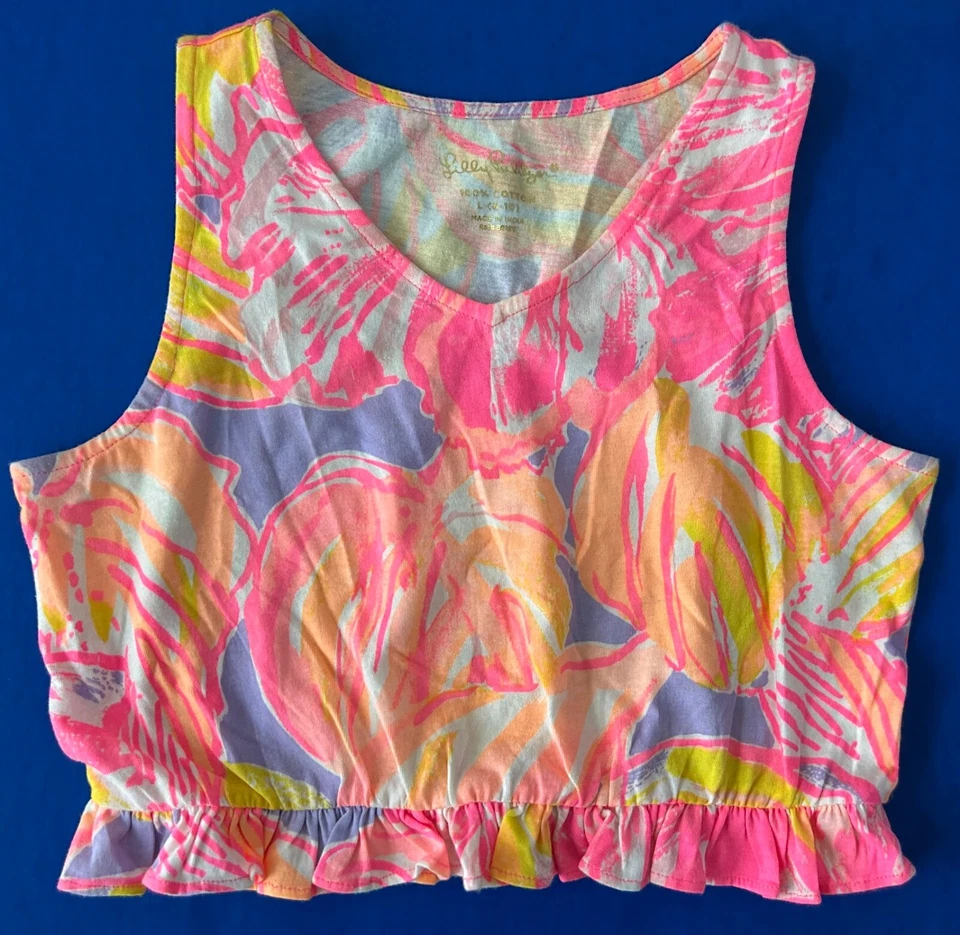 Lilly Pulitzer 女孩 L Rebekah 套装 Sun Splashed 印花裙上衣 穿过一次 — 第 4/4 张图片