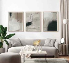 Abstract Modern Neutral Gallery Wall Art Set of 3 Beige And Black Poster Prints