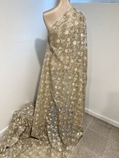 GOLD IVORY Embroidered SEQUINS Rhinestone Lace fabric 50 Width SOLD BY THE YARD