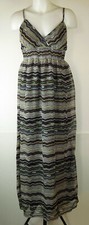 NEW She's Cool Chiffon Brown Chevron Zig Zag Stripe Empire Maxi Dress S Small