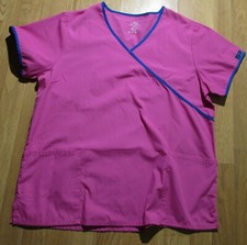 Lydia  s Select Womens Size XL Scrub Top Pink V-Neck Medical Nurse Uniform EUC