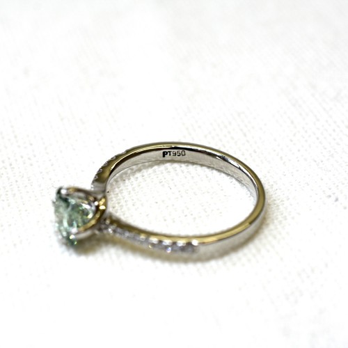 Platinum 1ct Cushion Cut Green Diamond Engagement Ring - Picture 5 of 10