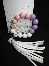 CLAY BEAD BRACELET KEYCHAIN TASSEL W/GIFT BAG