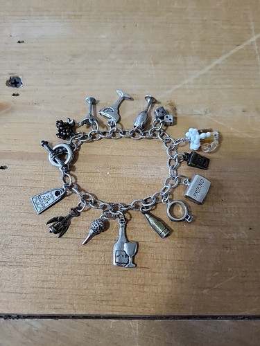 Silber Charm Armband Bier Wein Golf Würfel Party etwas Sterling