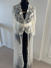 Vintage Stevens Peignoir Womens Lingerie Medium White Lace Gown Robe Romantic