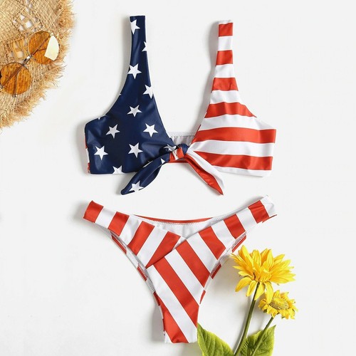 Women USA American Flag Bikini Set Push Up Padded Bathing Suit Swimwear Swimsuit - Picture 33 of 38