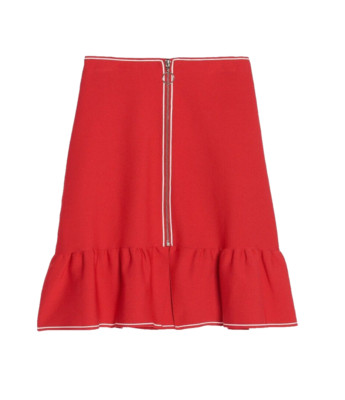 A line knitted Stretch Red Skirt with Zip Frilled by SANDRO Paris Sz 2 Medium