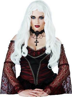 Gothic Victorian Transylvania Matte White Long Wavy Hair Costume
