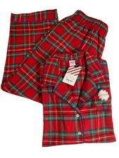 NWT, North Pole Sleepwear 2 Pc Set Red Multi Plaid 100 Cotton Flannel Size PL