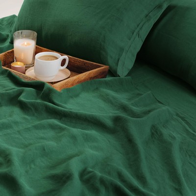 100% French Linen 2-Piece Bed Pillowcase Set, Jade Green, King Pillowcases - ...