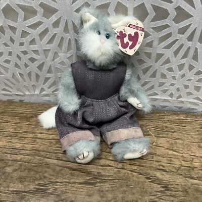 Ty Attic Treasures Collectible Whisker Cat 9'' in Overalls 1993