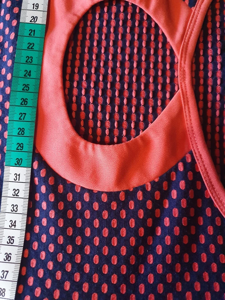 Vestido Leona Edminston Talla 12 Ojo de Cerradura Jersey Seersucker Azul Y Mandarina En muy buena condición Foto 4 de 4