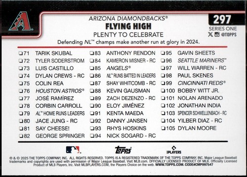 2025 Topps Baseball Series 1 #297 Checklist "Flying High" Arizona Diamondbacks - Picture 2 of 2
