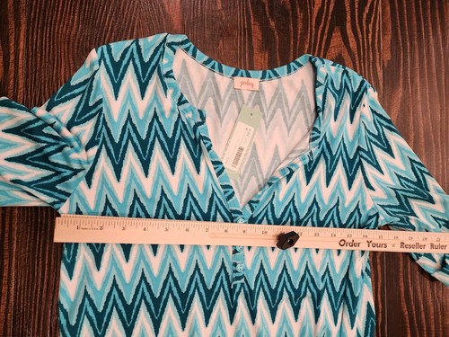 Pixley Edmond Henley Womens Medium Knit Top Shirt Teal Green 1/2 Sleeves New Tag - Picture 9 of 10