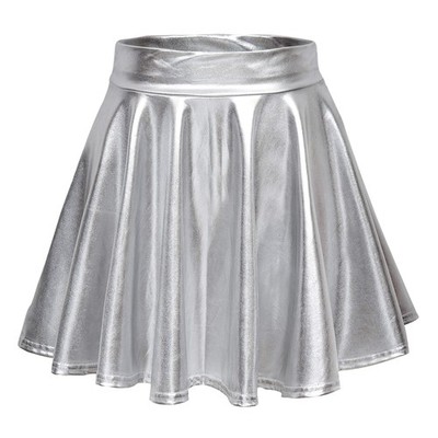 Damen Metallic Shiny Elastische Taille Eleganter Minirock ALigne Skater J...