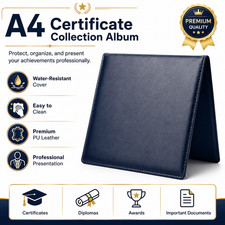 A4 Diploma and Certificate Organizer, Premium PU Leather Presentation Portfolio