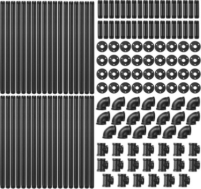 148 Pcs Black Iron Pipe Fitting Set with Threaded Hole Industrial Vintage Style,