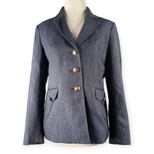 KASPER Blazer Womens 4 Petite Navy Button Front Notch Lapel Office Career Work