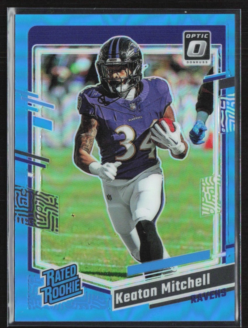 Keaton Mitchell 2023 Donruss Optic Aqua RC /299 #207 Baltimore Ravens