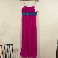 NWT NEW Scala N4008 hot pink silk and blue beaded embellished prom dress