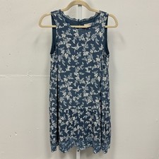 LOFT Bird Novelty Print Shift Mini Dress Blue White XS