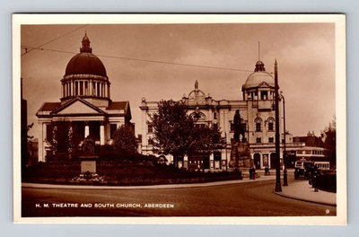 #ad #ad Aberdeen Scotland His Majesty#x27;s Theatre amp; South Church Statue Vintage Postcard $0.99