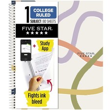 Five Star Spiral Notebook  Study App, 1 Subject, College Ruled, 8-1/2" x 11", 8