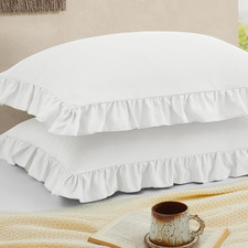 Ruffled Pillow Cases Set of 2, White Standard Pillow Shams Brushed Microfiber Ed