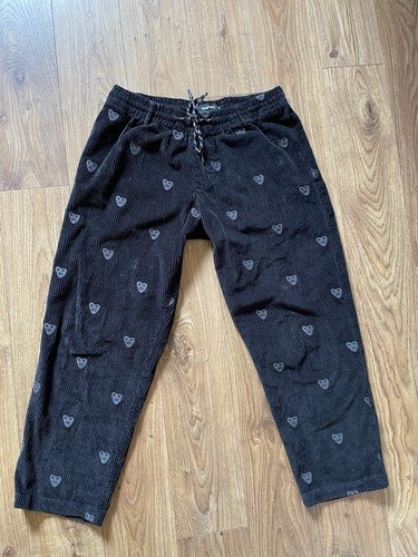 Pantalones de chándal Desigual negros de pana con patrón de calavera cintura elástica talla S