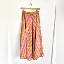 VINTAGE 60s pink yellow chiffon maxi skirt / size 26''