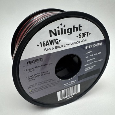 Nilight 50FT 16AWG Copper Clad Aluminum Wire 16/2 16AWG 50FT Red Black