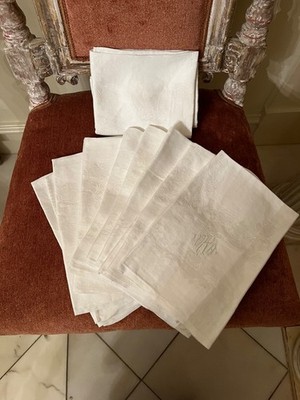Set of 12 Antique Linen Monogramed 21'' Napkins with 3 Initials
