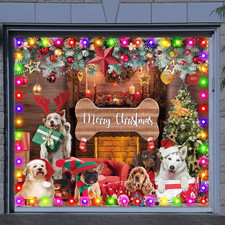 Merry Christmas Garage Door Cover with String Light 7 X 8 Ft Large Xmas Garage D