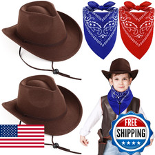 Xtinmee 2 Pcs Cowboy Hat for Kids Age 3-10 Paisley Scarves Wool Toddler Cowgirl