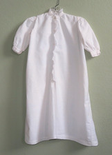 Vintage Baby Girl  s Flannel Long-Sleeve Button-Front Nightgown, 31  L, White