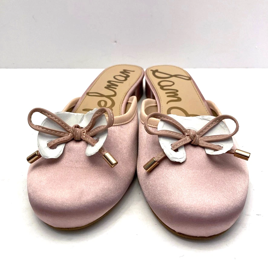NUEVO Sam Edelman Ballet Mules Pisos Para Mujer 8M EU 38 Rosa Satén Arco Slides Foto 3 de 4