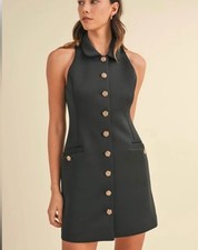 Mable Womens Full Button Collared Black Little Black Dress Size Large NWT
