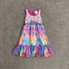 Jona Michelle Girls Rainbow Dye Print Lace Bodice Dress 10