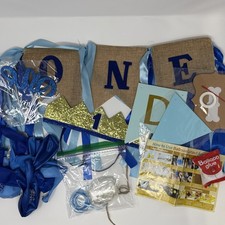 Baby Boy First Birthday Cake Smash Outfit Decorations High Chair Banner Bloomers