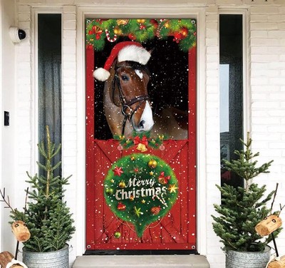 Cute Cats Merry Christmas Door Cover Funny Banner Large, Horse 