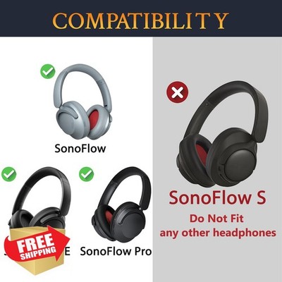 SOULWIT Earpads for 1MORE SonoFlow Headphones Replacement Protein Leather Grey