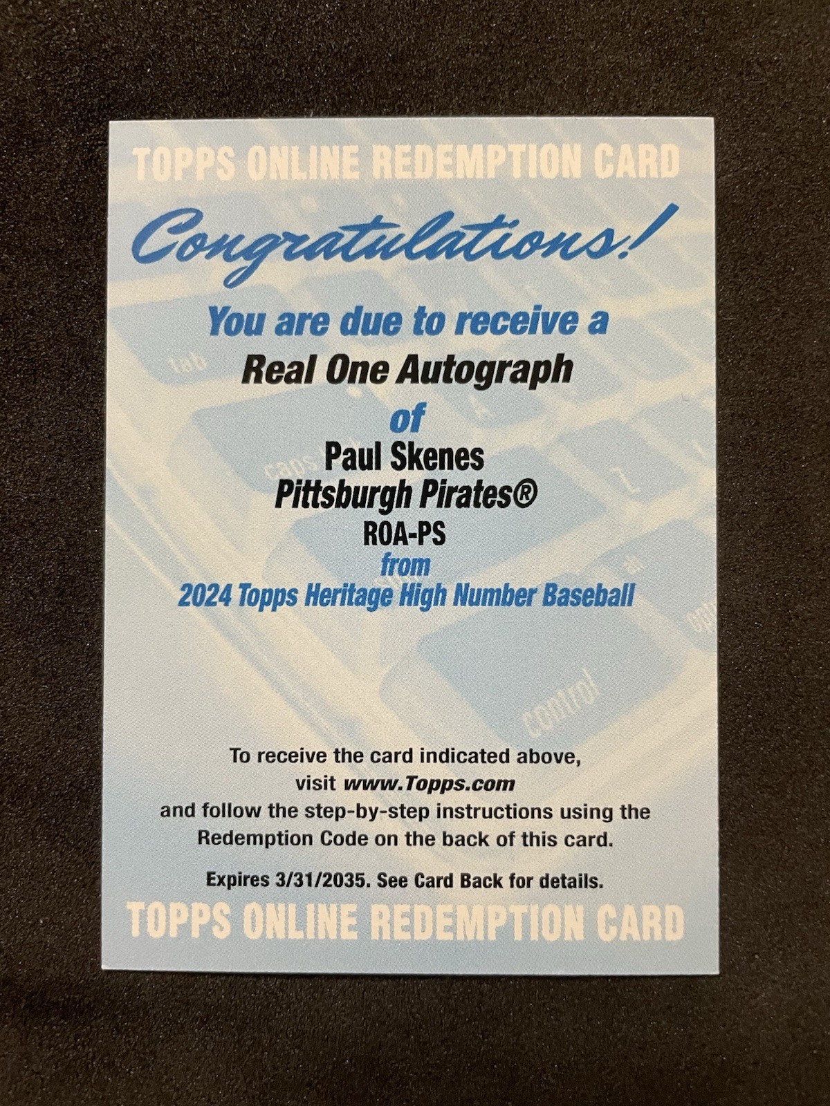 2024 Topps Heritage High Number Paul Skenes On Card Real One Auto Rookie Pirates