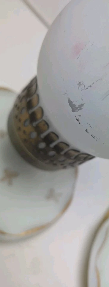 Lámpara de escritorio vintage con borde de cuentas de vidrio esmerilado, par de pantallas de vidrio esmerilado de vidrio esmerilado Foto 4 de 4