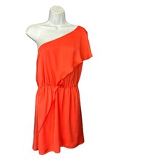 Central Park West Women’s Small Salmon One Shoulder Ruffle Mini Dress Coquette